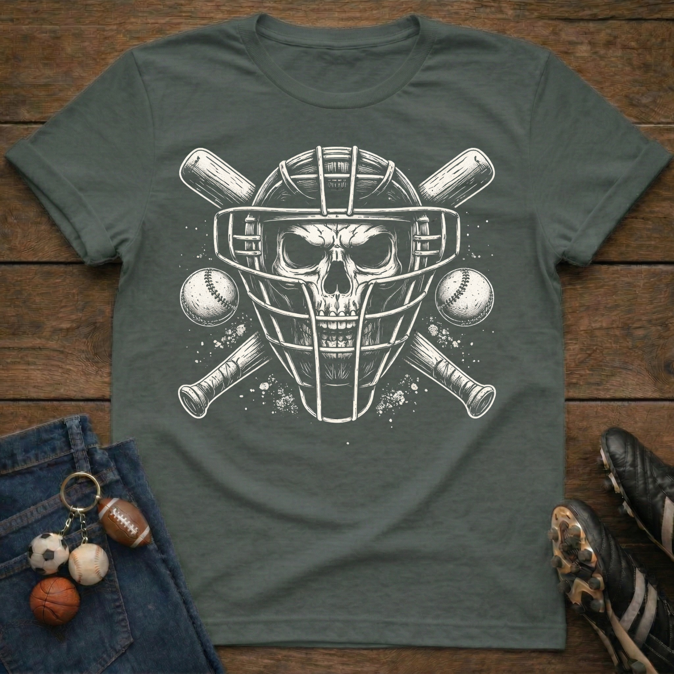 Baseball Skull Catcher T-Shirt